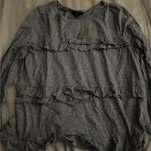 J. Crew Gray Long Sleeve Ruffled Tee
